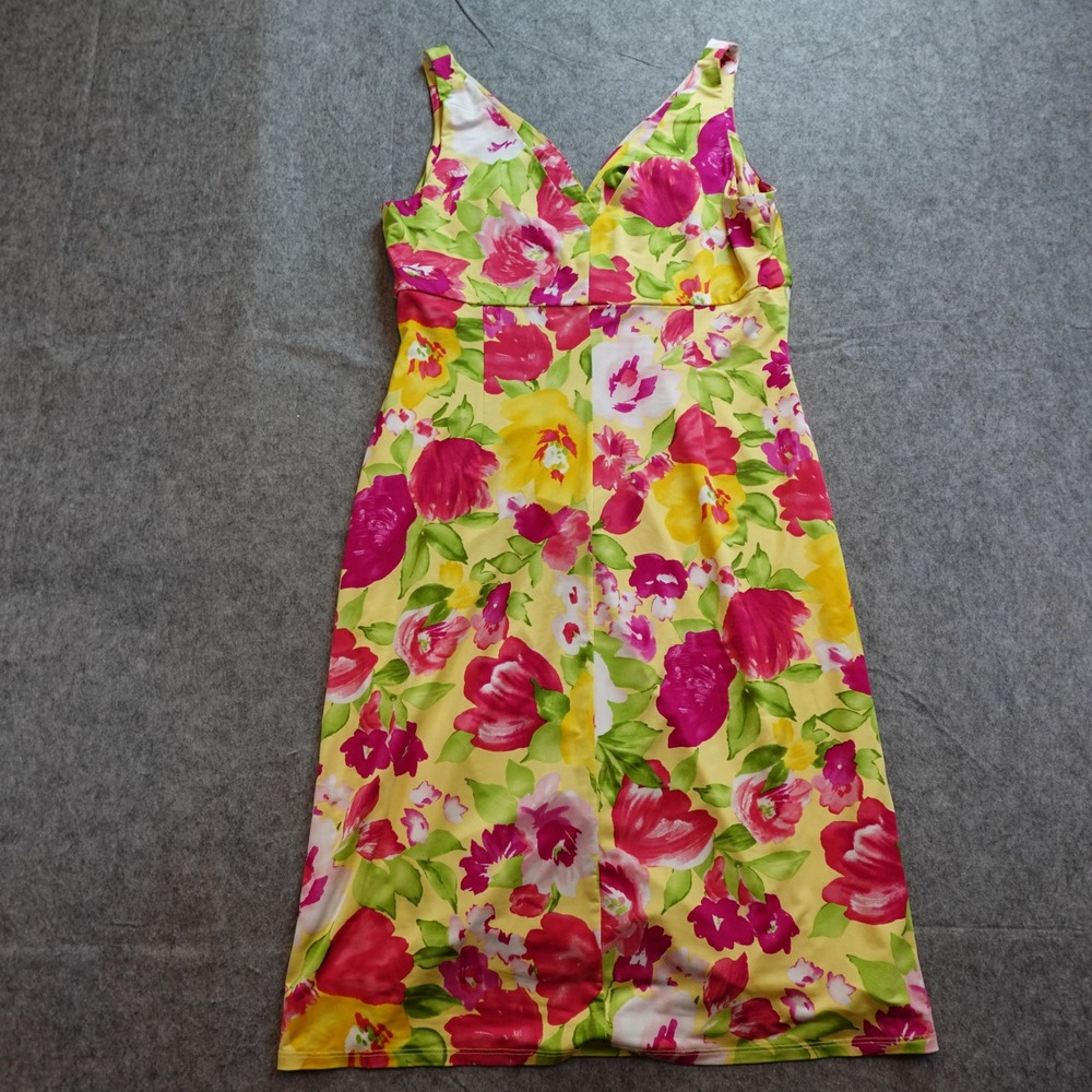 Ralph Lauren Dress Women Small/Medium? Yellow Floral VNeck Sleeveless Midi - Picture 2 of 9